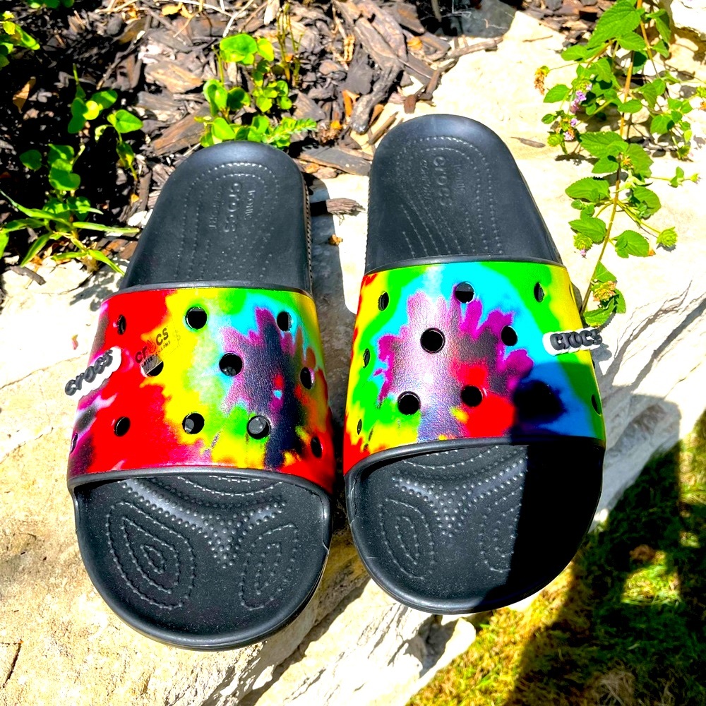 Crocs, Paint Splatter Design, Slides, Size 12